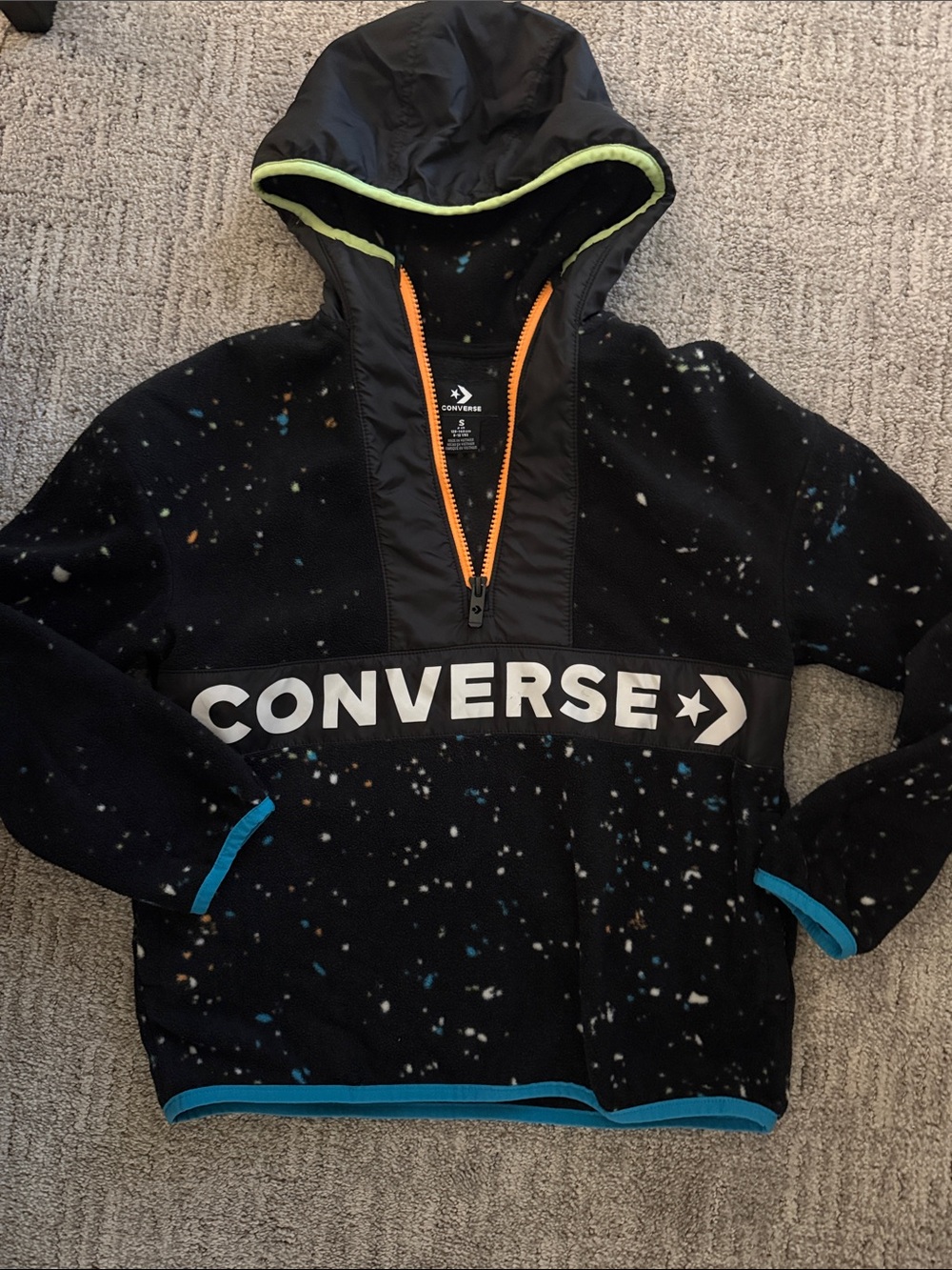 Converse Black Speckle Fleece Hoodie with Orange Zip and Blue Trim